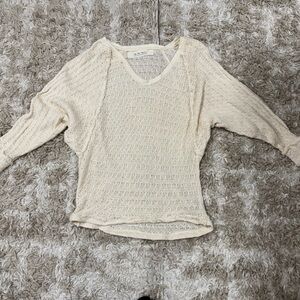 We The Free Cream Open-Knit V-Neck Top